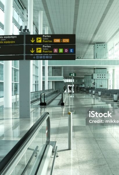 Large airport terminal with no people in sight. In 2010 several airports in Europe were closed due to the ash clouds created by a volcano in Iceland. A new volcano eruption in May 2011 also has the potential to shut down some of the air traffic in Europe and across the Atlantic.